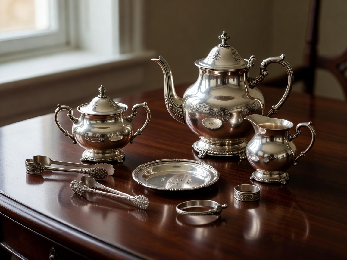 Antique silver tea set and hallmarked silver pieces