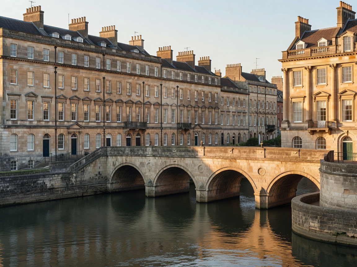Georgian city architecture and stone bridge in Bath