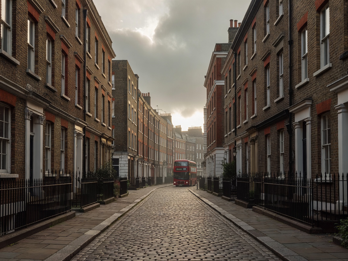 Historic London street with classic British brick architecture